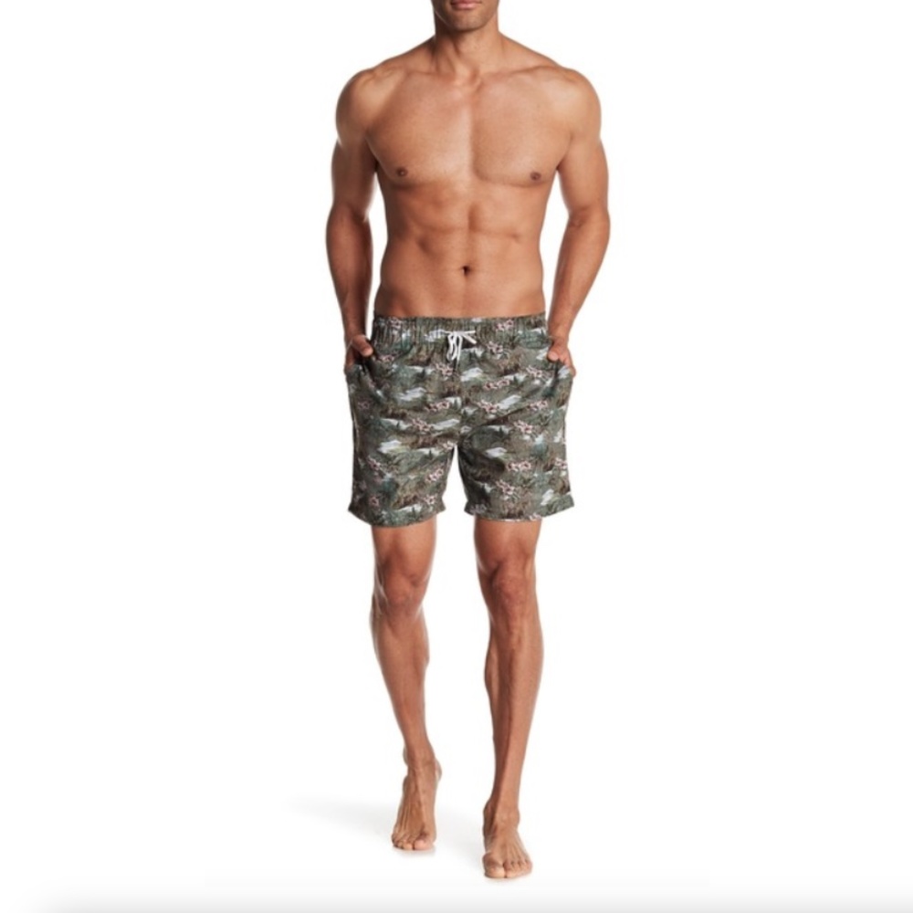 Slate and Stone Mens Swimsuit Swim Trunks in Island Green Size XL